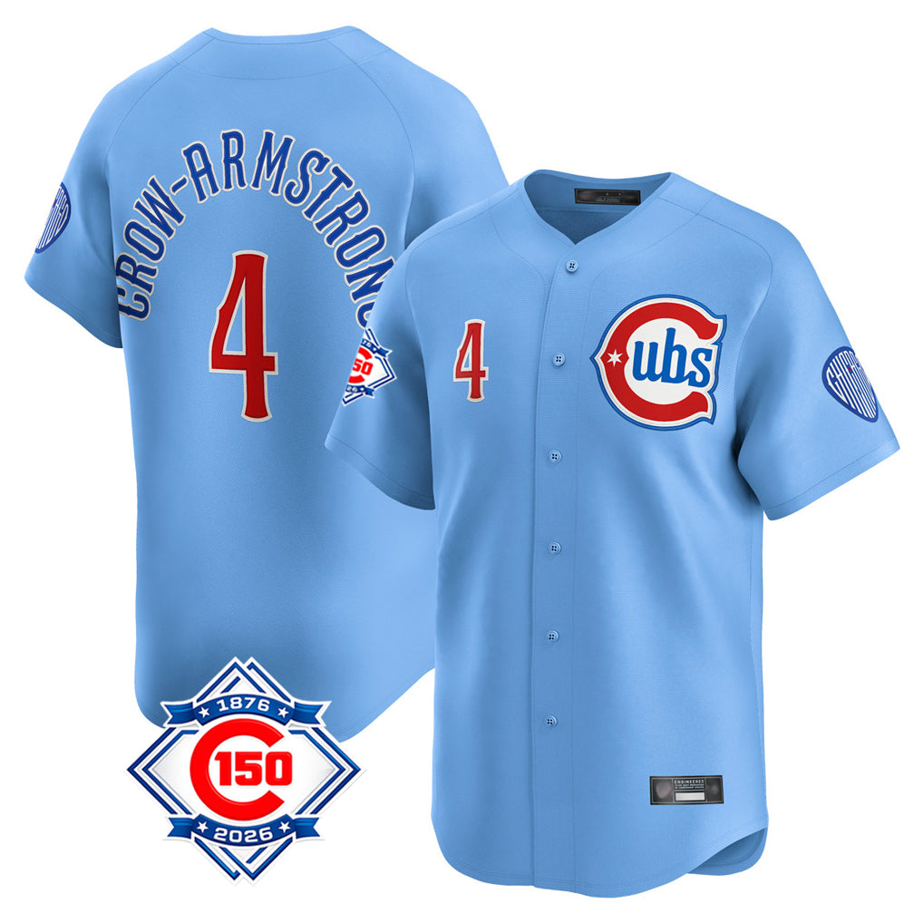 Chicago Cubs #4 Pete Crow-Armstrong Player Light Blue Fotopoulosg 150th Anniversary Limited Home Stitched Jerseys
