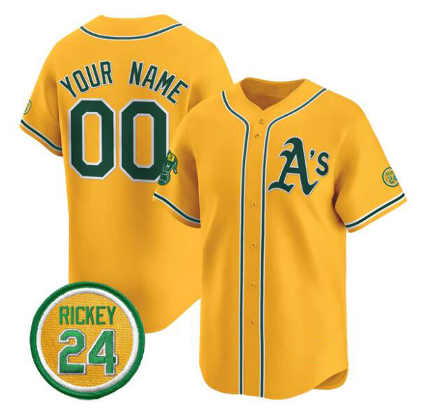 Custom Oakland Athletics Active Player Gold Fotopoulosg Rickey Henderson Patch Vapor Premier Limited Stitched Jersey