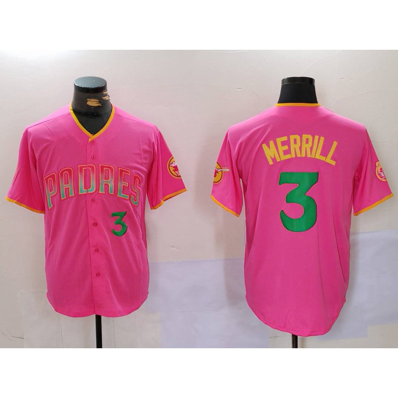San Diego Padres #3 Jackson Merrill Pink Fotopoulosg Player Number Fashion Jersey 2