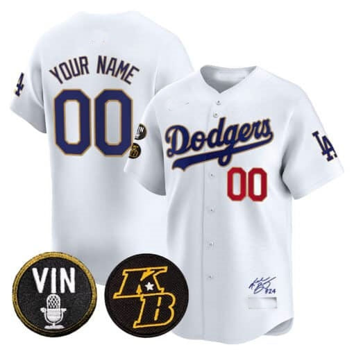 Custom Los Angeles Dodgers Vin Patch & Kobe Bryant Signature Vapor Premier Limited Jersey ¨C White Fotopoulosg