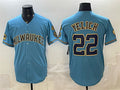 Milwaukee Brewers #22 Christian Yelich Blue Fotopoulosg With Home & Bob Uecker Patch Stitched Jersey