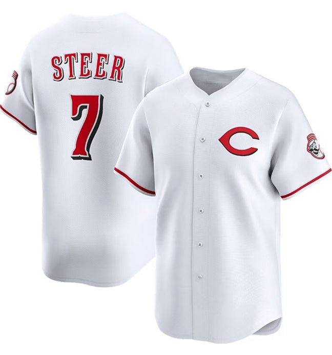 Cincinnati Reds #7 Spencer Steer White Fotopoulosg 2025 Home Limited Stitched Jersey
