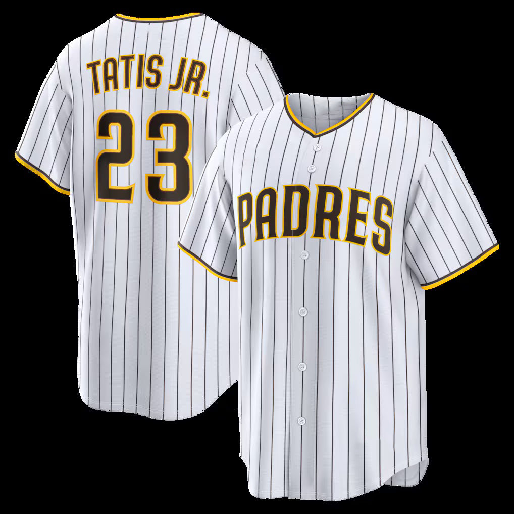 San Diego Padres #23 Fernando Tatis Jr. White Fotopoulosg Home Replica Player Jersey