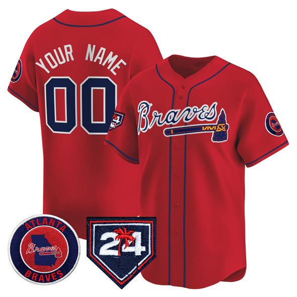 Custom Atlanta Braves Red Fotopoulosg 2024 Spring Training Patch Limited Stitched Jersey