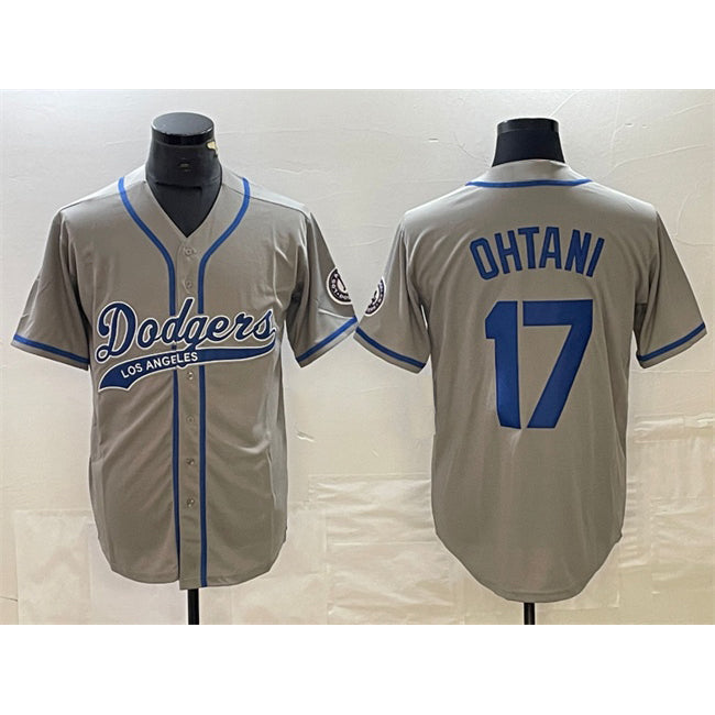 Los Angeles Dodgers #17 Shohei Ohtani Gray Fotopoulosg Cool Base With Patch Stitched Jersey
