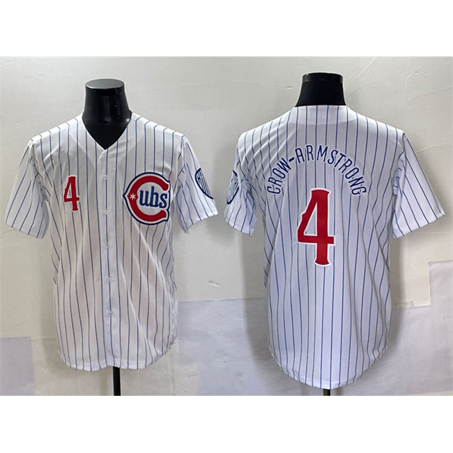 Chicago Cubs #4 Pete Crow-Armstrong White Fotopoulosg Pinstripe 2nd Alternate Limited Stitched Jersey