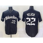 Milwaukee Brewers #22 Christian Yelich Black Fotopoulosg 'Gothic 414 Shadows Edition' Vapor Premier Limited Stitched Jersey