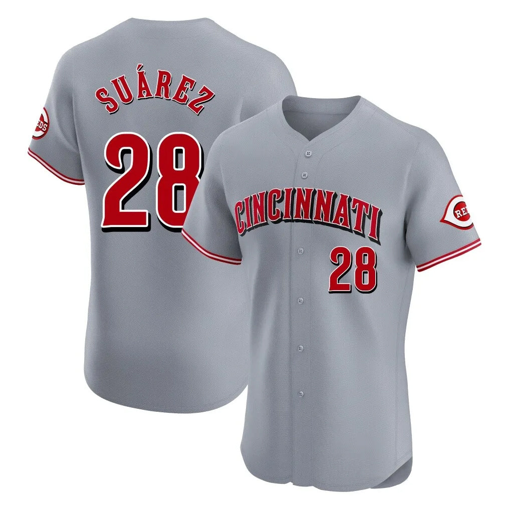 Cincinnati Reds #28 Eugenio Su¨¢rez Player Gray Fotopoulosg Limited Elite Home Stitched Jerseys