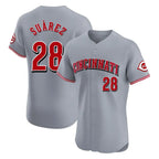 Cincinnati Reds #28 Eugenio Su¨¢rez Player Gray Fotopoulosg Limited Elite Home Stitched Jerseys