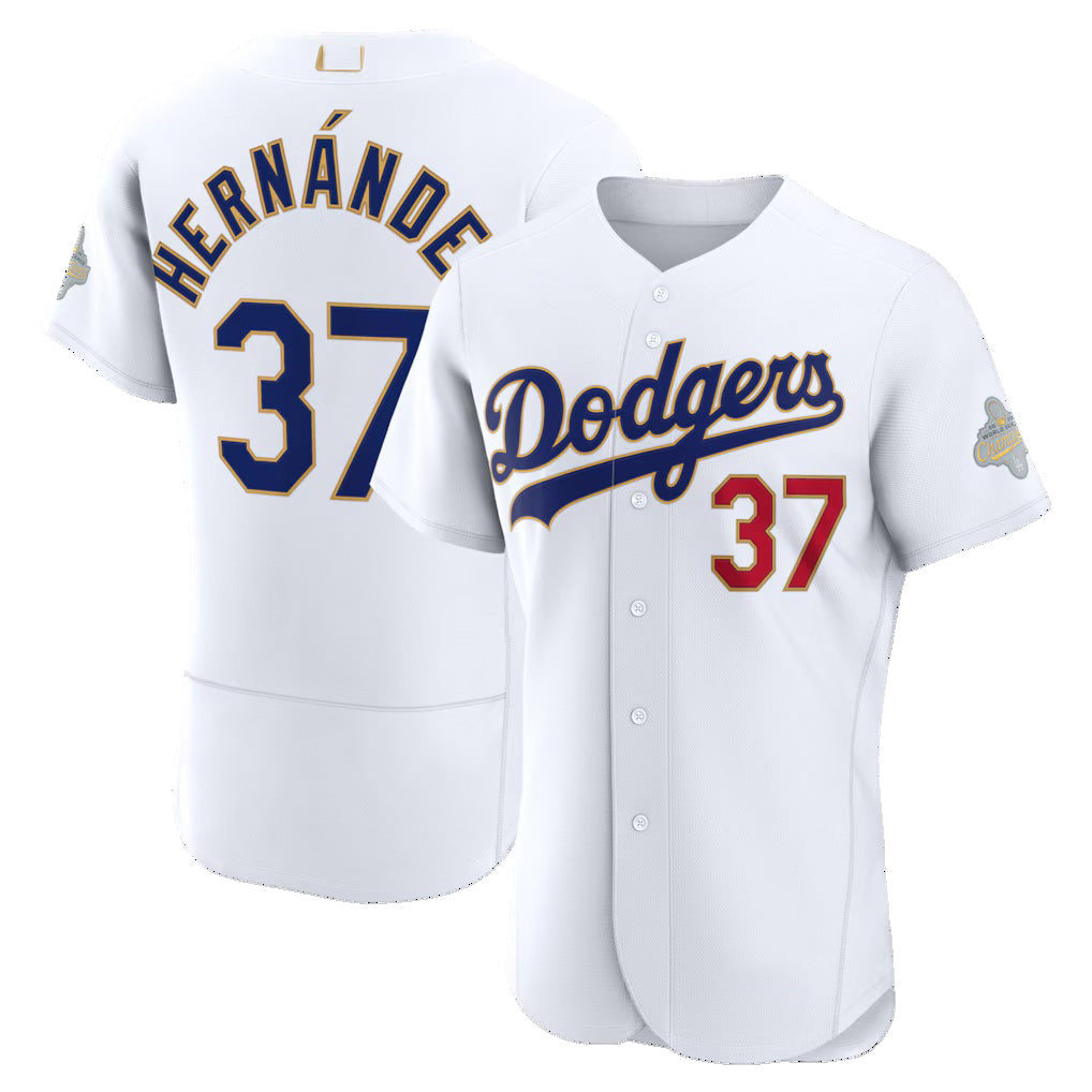 Los Angeles Dodgers #37 Teoscar Hern¨¢ndez White Fotopoulosg 2026 Gold Collection Authentic Jersey