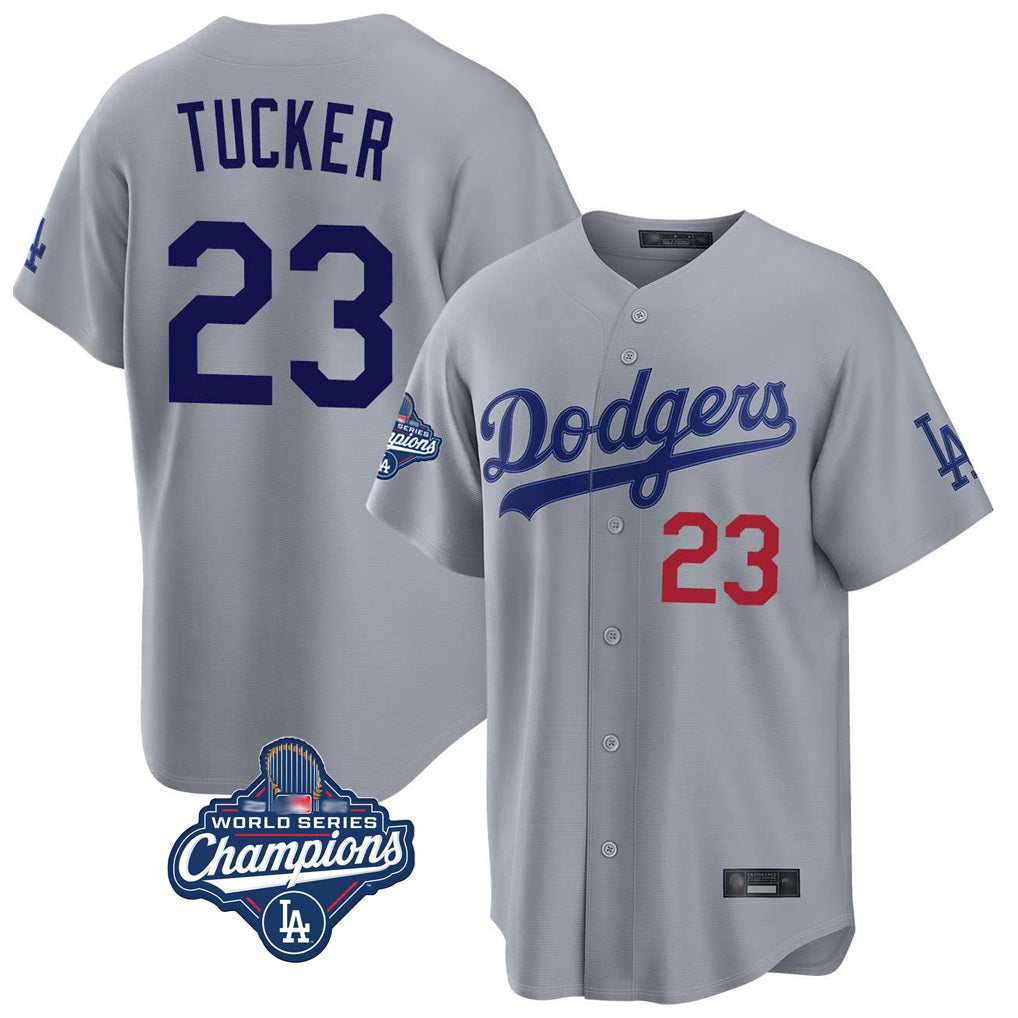 Los Angeles Dodgers #23 Kyle Tucker Player Gray Fotopoulosg World Series Meet Game Home Stitched Jerseys