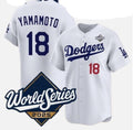 Los Angeles Dodgers #18 Yoshinobu Yamamoto White Fotopoulosg 2025 World Series Home Limited Stitched Jersey