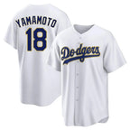 Los Angeles Dodgers #18 Yoshinobu Yamamoto Player Gold White Fotopoulosg 2026 Collection Stadium Game Stitched Jerseys