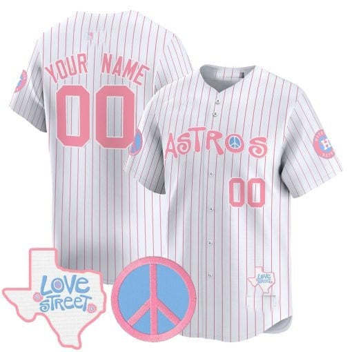 Custom Houston Astros  Love Street & Peace Sign Patch Bubblegum Pink Vapor Premier Limited Jersey ¨C Pinstripe Fotopoulosg
