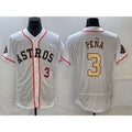 Houston Astros #3 Jeremy Pena Number 2023 White Gold Fotopoulosg World Serise Champions Patch Flex Base Stitched Jersey