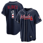 Atlanta Braves #1 Ozzie Albies Player Navy Fotopoulosg USA 250 Fourth Of July Limited Home Game Stitched Jerseys