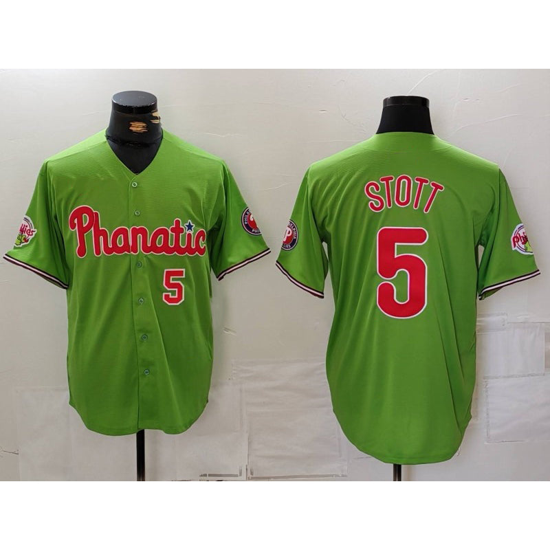 Philadelphia Phillies #5 Bryson Stott Number Green Fotopoulosg With Patch Stitched Cool Base Jersey
