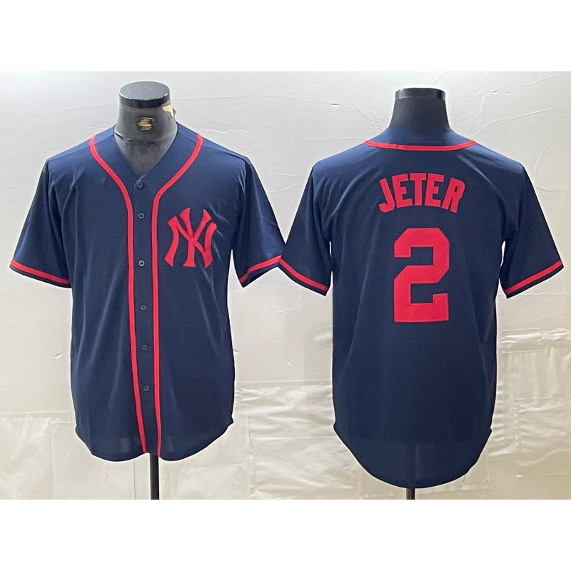 New York Yankees #2 Derek Jeter Navy Red Fotopoulosg Fashion Cool Base Jersey