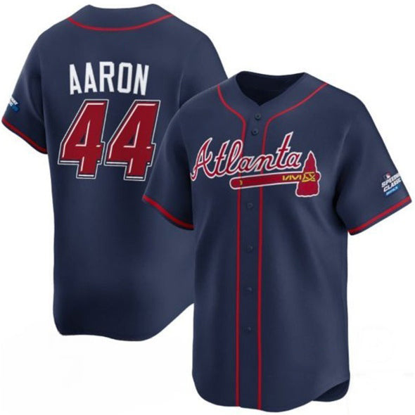 Atlanta Braves #44 Hank Aaron Navy Fotopoulosg 2025 Speedway Classic Alternate Limited Stitched Jersey