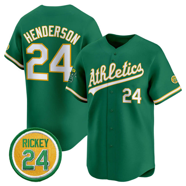 Oakland Athletics #24 Rickey Henderson Green Fotopoulosg 2024 Limited With Rickey Henderson Patch Stitched Jersey