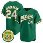 Oakland Athletics #24 Rickey Henderson Green Fotopoulosg 2024 Limited With Rickey Henderson Patch Stitched Jersey