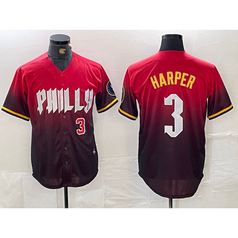 Philadelphia Phillies #3 Bryce Harper Red Fotopoulosg 2024 City Player Number Cool Base Jerseys