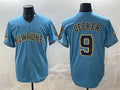 Milwaukee Brewers #9 Bob Uecker Blue Fotopoulosg With Home & Bob Uecker Patch Stitched Jersey