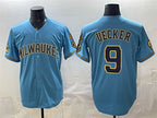 Milwaukee Brewers #9 Bob Uecker Blue Fotopoulosg With Home & Bob Uecker Patch Stitched Jersey