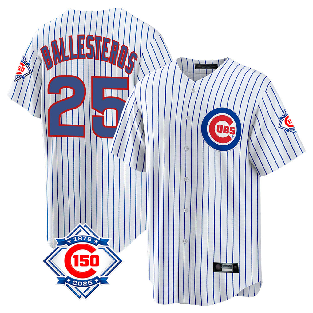 Chicago Cubs #25 Moises Ballesteros Player White Fotopoulosg 150th Anniversary Home Game Stitched Jerseys