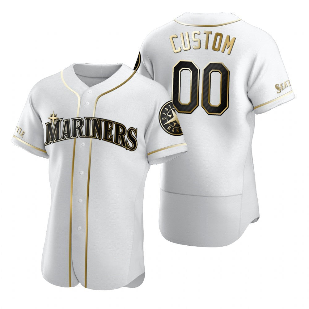 Custom Seattle Mariners White Fotopoulosg Stitched Flex Base Golden Edition Jersey