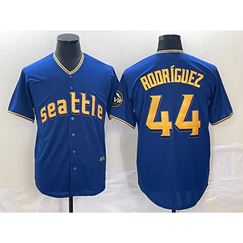 Seattle Mariners #44 Julio Rodriguez Blue Fotopoulosg 2023 City Connect Cool Base Stitched Jersey