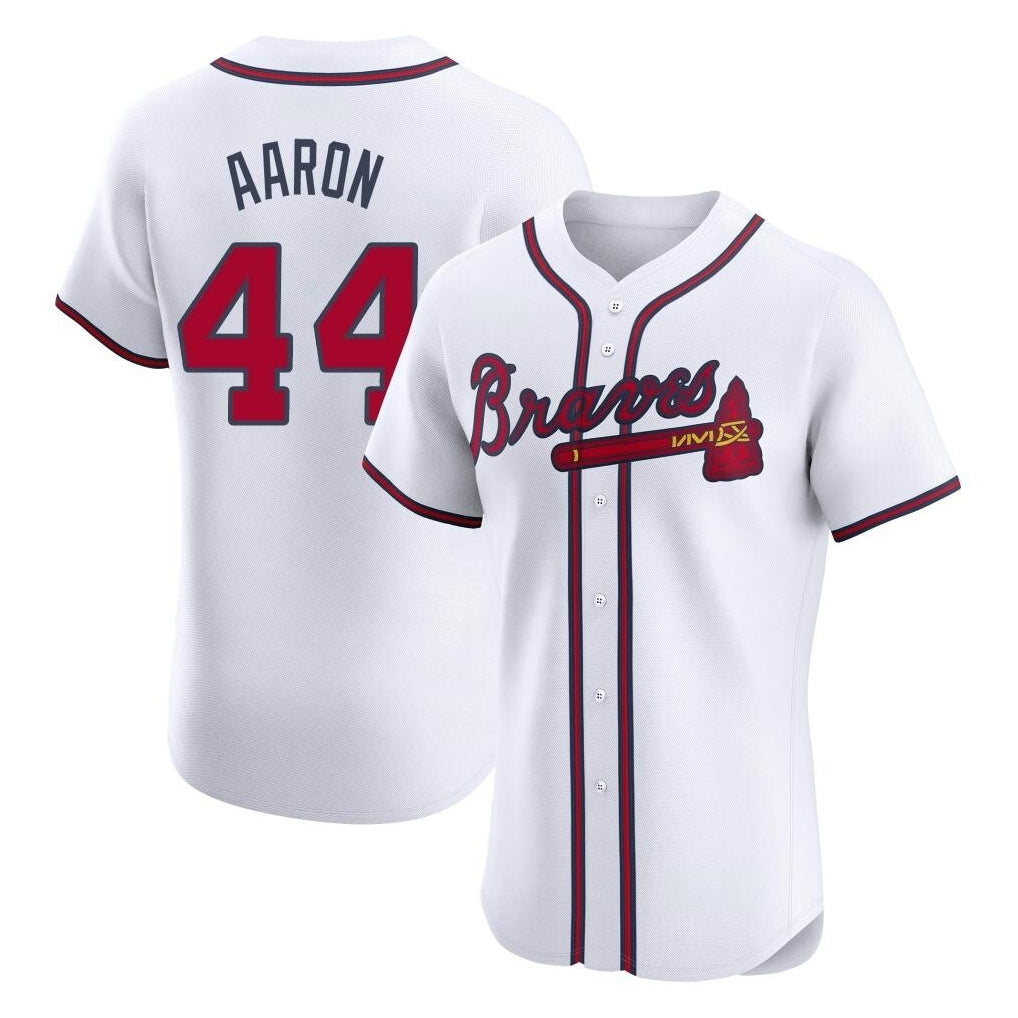Atlanta Braves #44 Hank Aaron Player White Fotopoulosg Limited Elite Home Game Stitched Jerseys