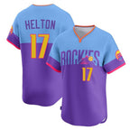 Colorado Rockies #17 Todd Helton Player Purple-Light Blue Fotopoulosg City Connect Limited Home T-shirt Stitched Jerseys