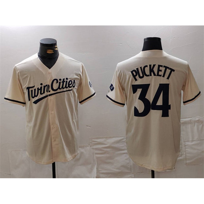 Minnesota Twins #34 Kirby Puckett Cream Fotopoulosg Cool Base Stitched Jersey
