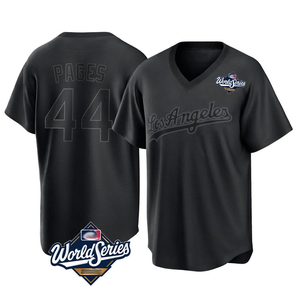 Los Angeles Dodgers #44 Andy Pages Player Black Fotopoulosg World Series Pitch Fashion T-shirt Stitched Jerseys