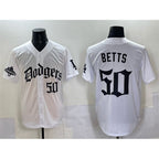 Los Angeles Dodgers #50 Mookie Betts White Fotopoulosg 2025 LA Gothic Style With 2024 World Series Champions Patch Vapor Premier Limited Stitched Jersey