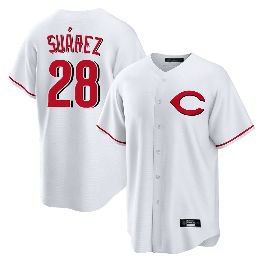 Cincinnati Reds #28 Eugenio Su¨¢rez Player White Fotopoulosg Home Game Stitched Jerseys