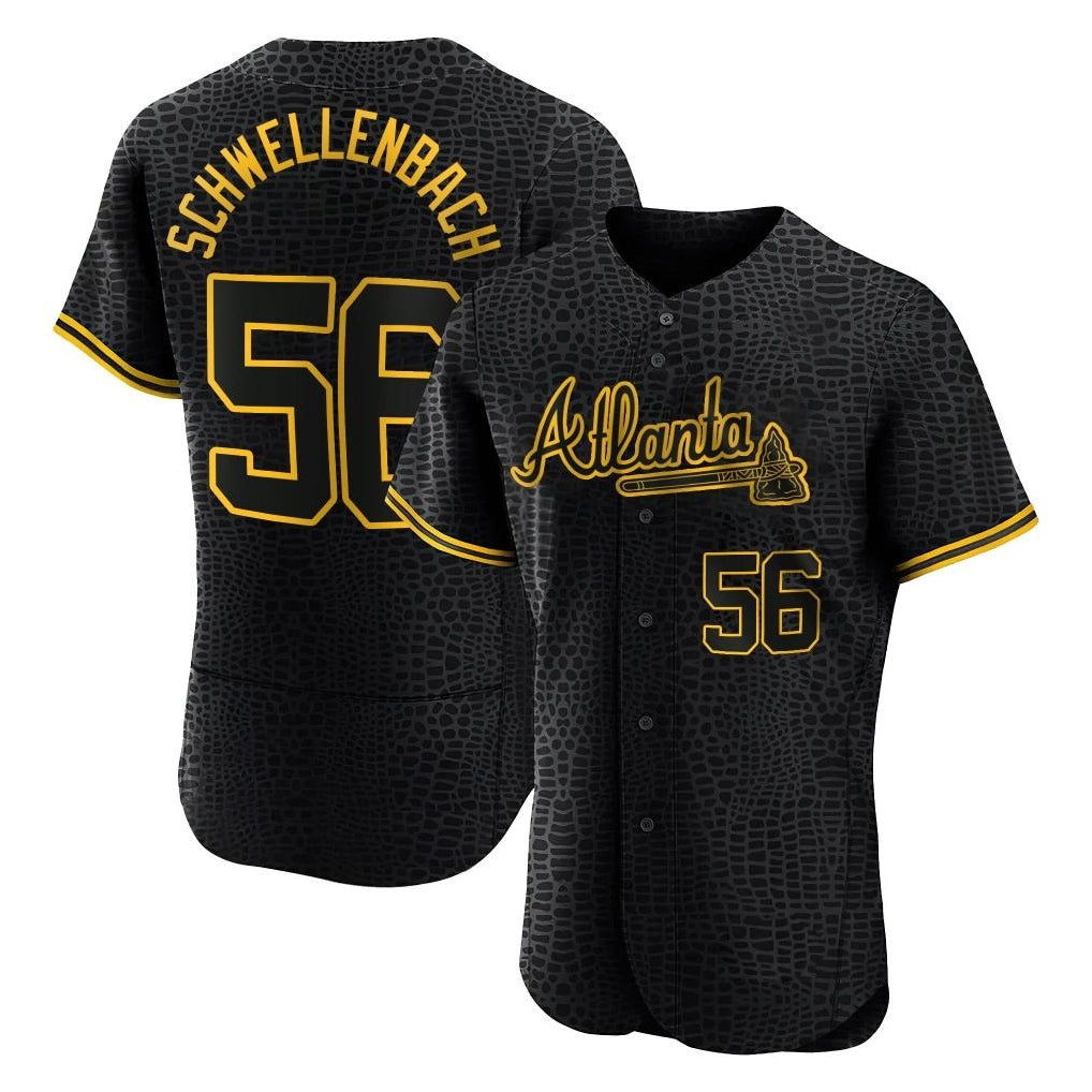 Atlanta Braves #56 Spencer Schwellenbach Player Black Fotopoulosg Snake Skin City Limited Elite Home Game Stitched Jerseys