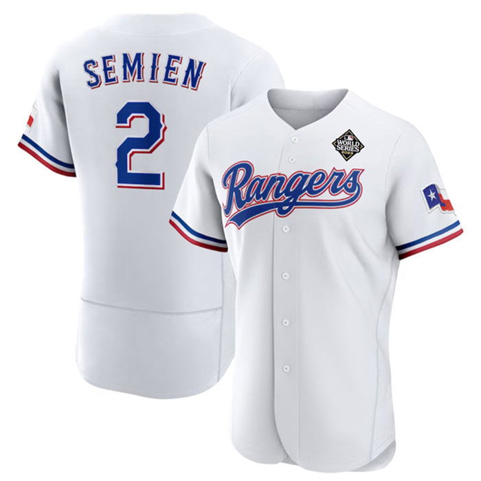 Texas Rangers #2 Marcus Semien White Fotopoulosg 2023 World Series Flex Base Stitched Jersey