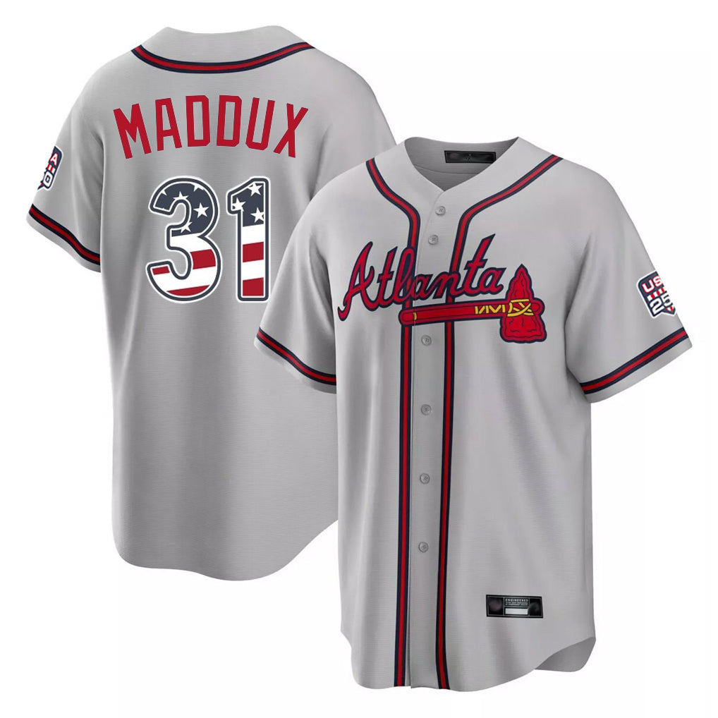 Atlanta Braves #31 Greg Maddux Player Gray Fotopoulosg USA 250 Fourth Of July Limited Home Game Stitched Jerseys