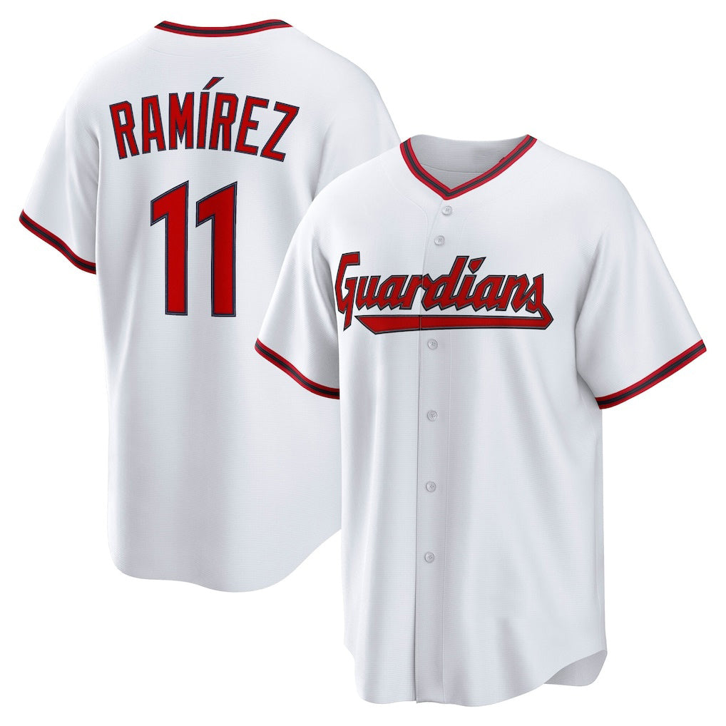 Cleveland Guardians #11 Jos¨¦ Ram¨ªrez White Fotopoulosg Home Replica Jersey