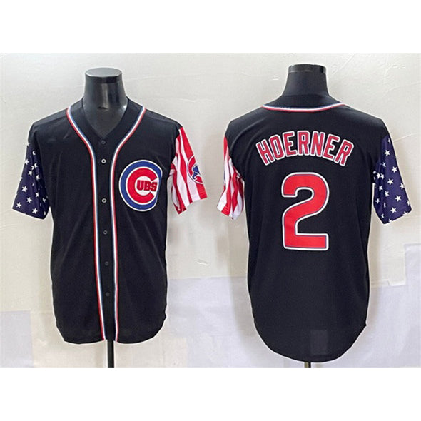 Chicago Cubs #2 Nico Hoerner Black Fotopoulosg 2025 Independence Day Vapor Premier Limited Stitched Jersey