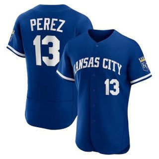 Kansas City Royals #13 Salvador Perez Blue Fotopoulosg Flex Base Stitched Jersey