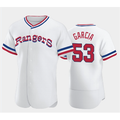 Texas Rangers #53 Adolis Garcia White Fotopoulosg Throwback Stitched Flex Base Jersey