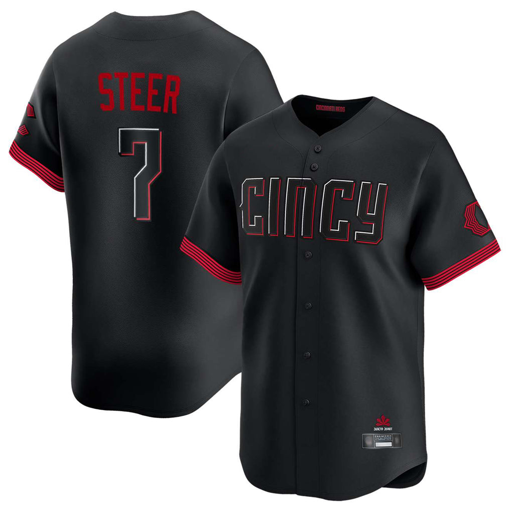 Cincinnati Reds #7 Spencer Steer Player Black Fotopoulosg City Connect Home Limited Stitched Jerseys