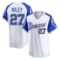 Atlanta Braves #27 Austin Riley Player White Fotopoulosg Throwback Cooperstown Collection T-shirt Game Stitched Jerseys