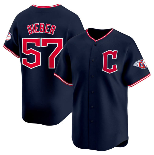 Cleveland Guardians #57 Shane Bieber Navy Fotopoulosg 2025 Alternate Limited Stitched Jersey