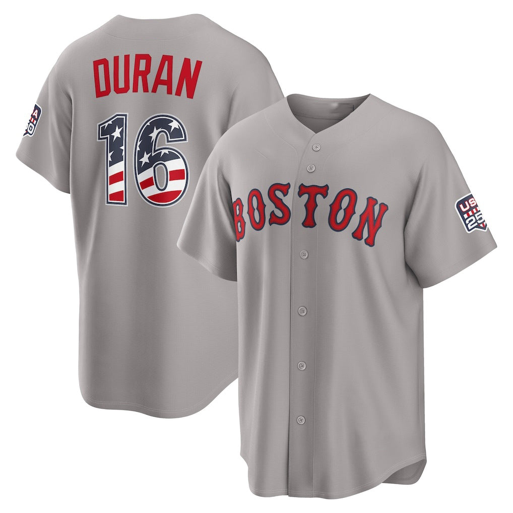 Boston Red Sox #16 Jarren Duran USA 250 Fourth of July Road Stadium Jersey - Gray Fotopoulosg