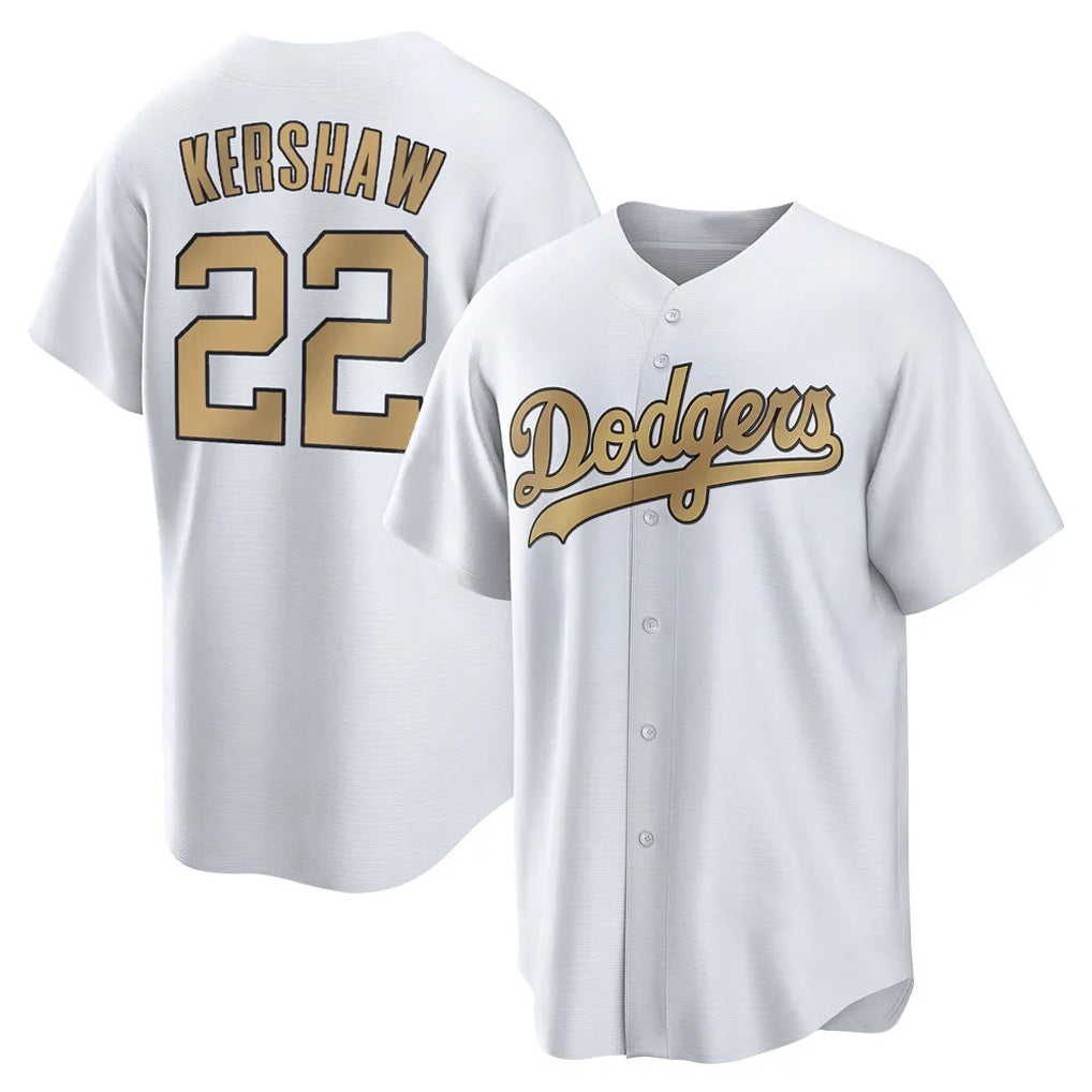 Los Angeles Dodgers #22 Clayton Kershaw Player White Gold Fotopoulosg Collection Game Home Stitched Jerseys