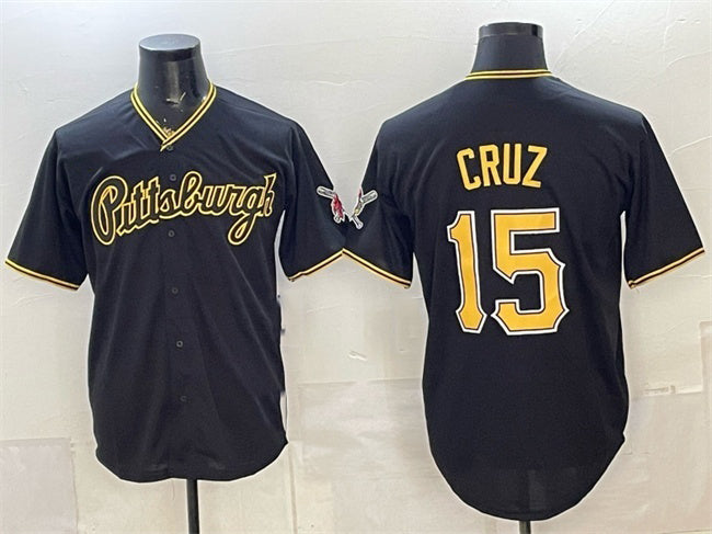 Pittsburgh Pirates #15 Oneil Cruz Black Fotopoulosg Limited Stitched Jersey
